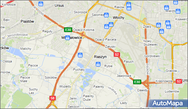 mapa Raszyn powiat pruszkowski, Raszyn powiat pruszkowski na mapie Targeo