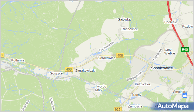 mapa Sierakowice gmina Sośnicowice, Sierakowice gmina Sośnicowice na mapie Targeo
