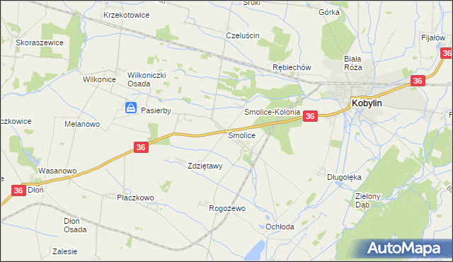 mapa Smolice gmina Kobylin, Smolice gmina Kobylin na mapie Targeo