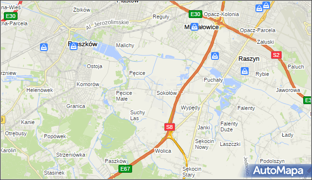 mapa Sokołów gmina Michałowice, Sokołów gmina Michałowice na mapie Targeo