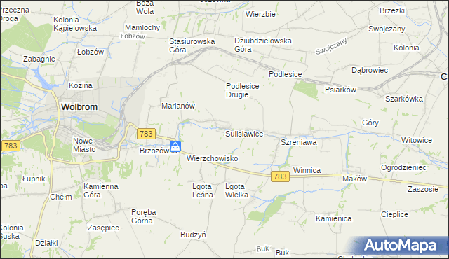 mapa Sulisławice gmina Wolbrom, Sulisławice gmina Wolbrom na mapie Targeo