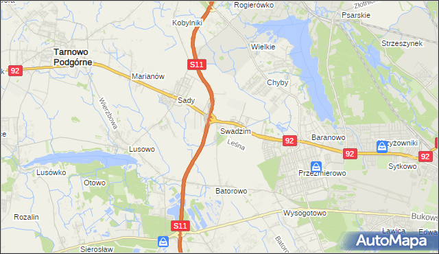 mapa Swadzim gmina Tarnowo Podgórne, Swadzim gmina Tarnowo Podgórne na mapie Targeo