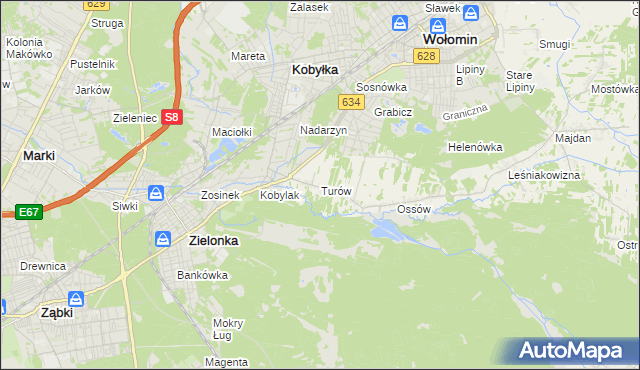 mapa Turów gmina Wołomin, Turów gmina Wołomin na mapie Targeo