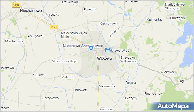 mapa Witkowo powiat gnieźnieński, Witkowo powiat gnieźnieński na mapie Targeo