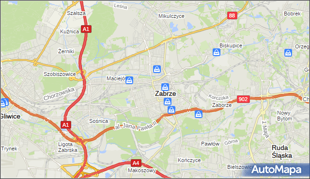 mapa Zabrza, Zabrze na mapie Targeo