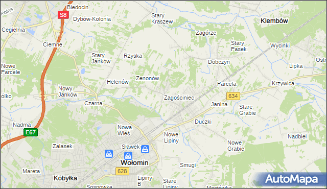 mapa Zagościniec gmina Wołomin, Zagościniec gmina Wołomin na mapie Targeo