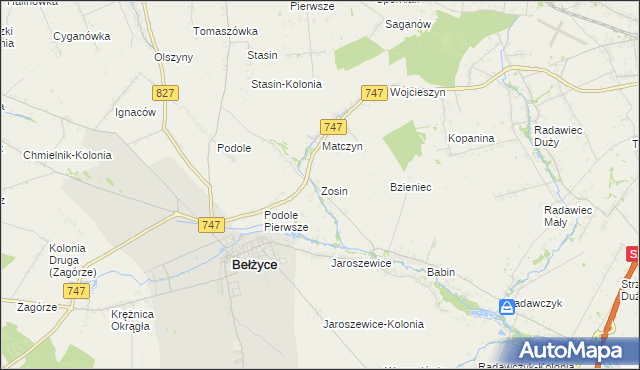 mapa Zosin gmina Bełżyce, Zosin gmina Bełżyce na mapie Targeo