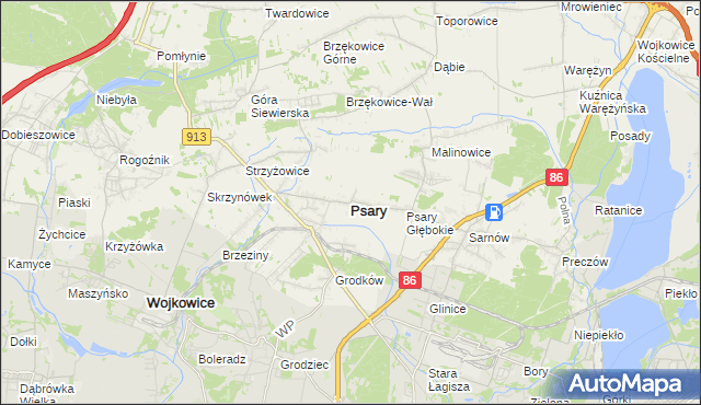 mapa Psary powiat będziński, Psary powiat będziński na mapie Targeo