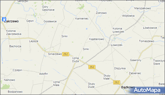 mapa Sinki gmina Bądkowo, Sinki gmina Bądkowo na mapie Targeo