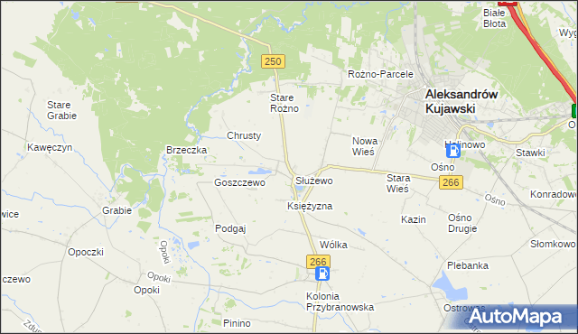 mapa Służewo gmina Aleksandrów Kujawski, Służewo gmina Aleksandrów Kujawski na mapie Targeo
