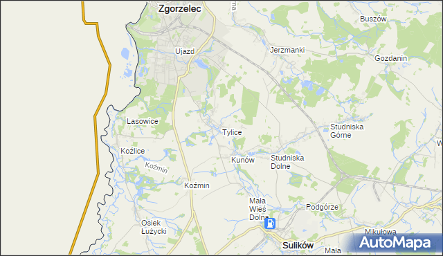mapa Tylice gmina Zgorzelec, Tylice gmina Zgorzelec na mapie Targeo