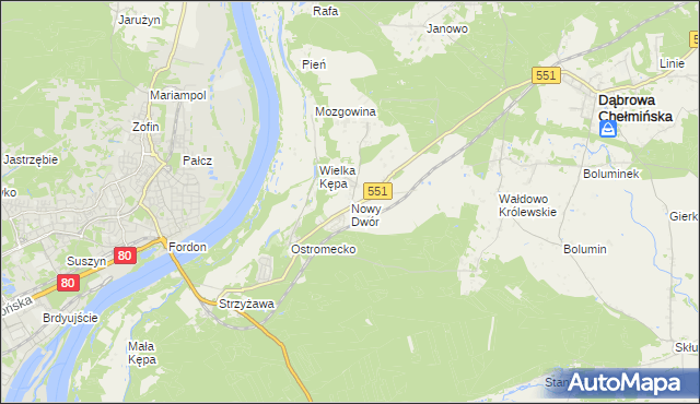 mapa Nowy Dwór gmina Dąbrowa Chełmińska, Nowy Dwór gmina Dąbrowa Chełmińska na mapie Targeo