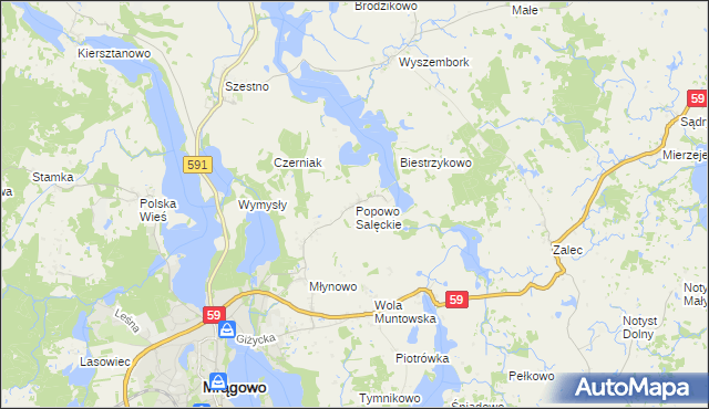 mapa Popowo Salęckie, Popowo Salęckie na mapie Targeo