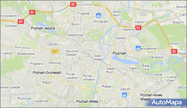 mapa Stare Miasto gmina Poznań, Stare Miasto gmina Poznań na mapie Targeo