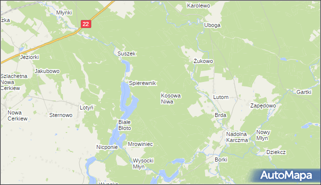 mapa Kosowa Niwa, Kosowa Niwa na mapie Targeo