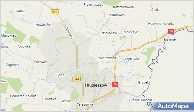 mapa Świerszczów gmina Hrubieszów, Świerszczów gmina Hrubieszów na mapie Targeo