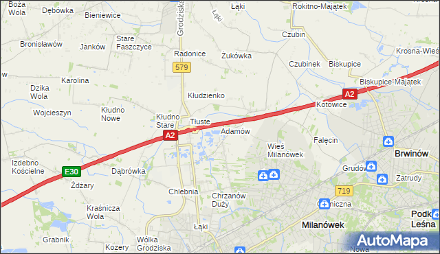 mapa Adamów gmina Grodzisk Mazowiecki, Adamów gmina Grodzisk Mazowiecki na mapie Targeo