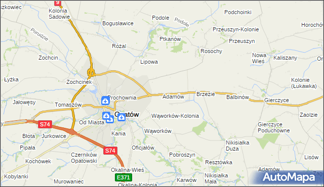 mapa Adamów gmina Opatów, Adamów gmina Opatów na mapie Targeo