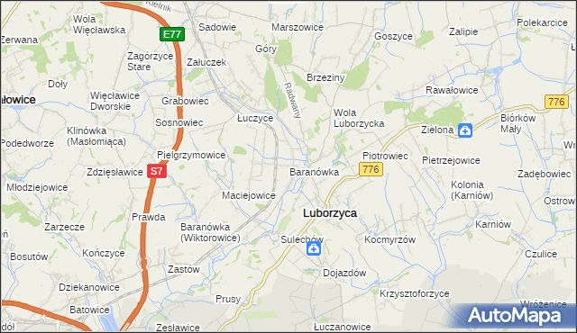 mapa Baranówka gmina Kocmyrzów-Luborzyca, Baranówka gmina Kocmyrzów-Luborzyca na mapie Targeo