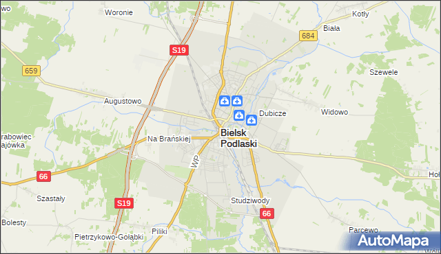 mapa Bielsk Podlaski, Bielsk Podlaski na mapie Targeo