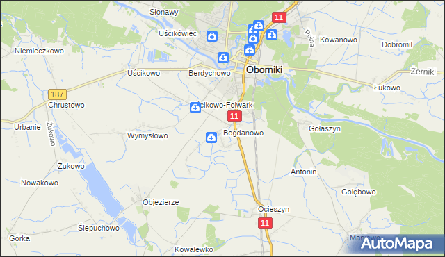 mapa Bogdanowo gmina Oborniki, Bogdanowo gmina Oborniki na mapie Targeo