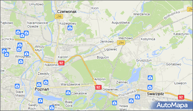 mapa Bogucin gmina Swarzędz, Bogucin gmina Swarzędz na mapie Targeo