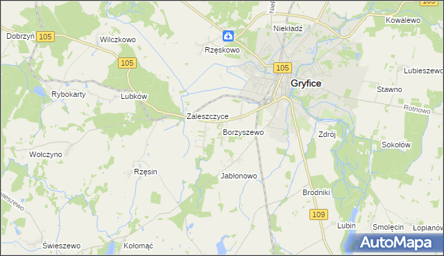 mapa Borzyszewo gmina Gryfice, Borzyszewo gmina Gryfice na mapie Targeo
