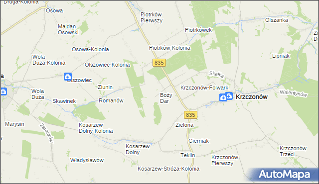 mapa Boży Dar gmina Krzczonów, Boży Dar gmina Krzczonów na mapie Targeo