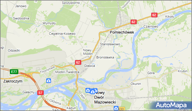 mapa Bronisławka gmina Pomiechówek, Bronisławka gmina Pomiechówek na mapie Targeo