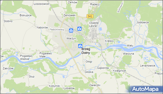 mapa Brzeg Dolny, Brzeg Dolny na mapie Targeo