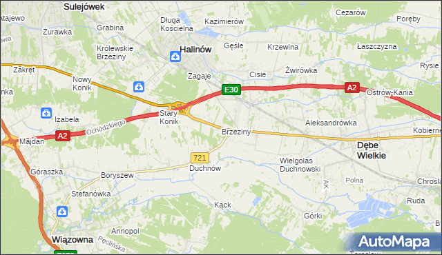 mapa Brzeziny gmina Halinów, Brzeziny gmina Halinów na mapie Targeo