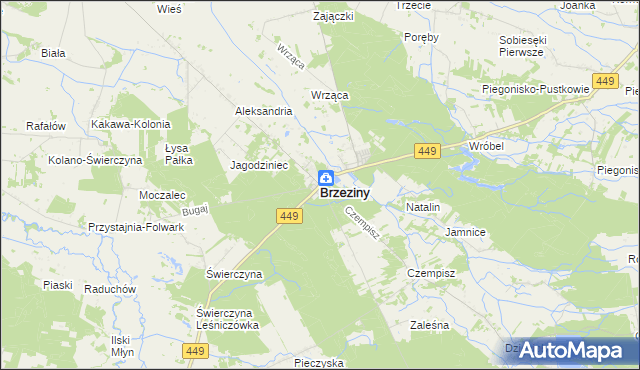 mapa Brzeziny powiat kaliski, Brzeziny powiat kaliski na mapie Targeo