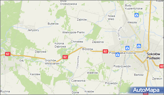 mapa Brzozów gmina Sokołów Podlaski, Brzozów gmina Sokołów Podlaski na mapie Targeo