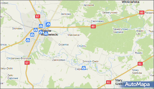 mapa Chyliny gmina Szelków, Chyliny gmina Szelków na mapie Targeo