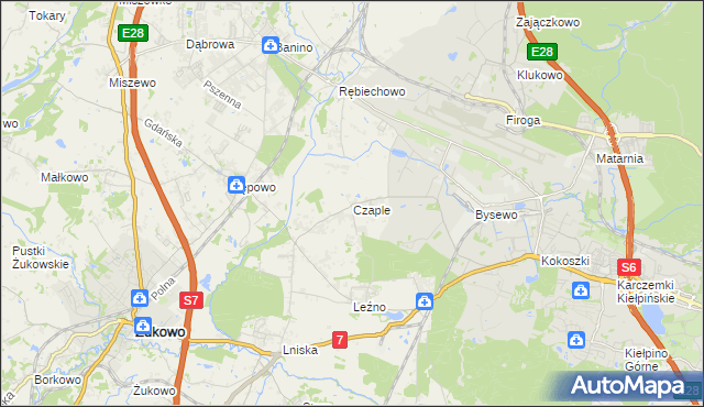 mapa Czaple gmina Żukowo, Czaple gmina Żukowo na mapie Targeo