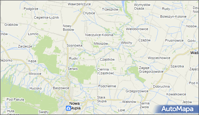 mapa Cząstków gmina Nowa Słupia, Cząstków gmina Nowa Słupia na mapie Targeo