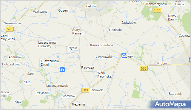 mapa Czesławów gmina Pacyna, Czesławów gmina Pacyna na mapie Targeo