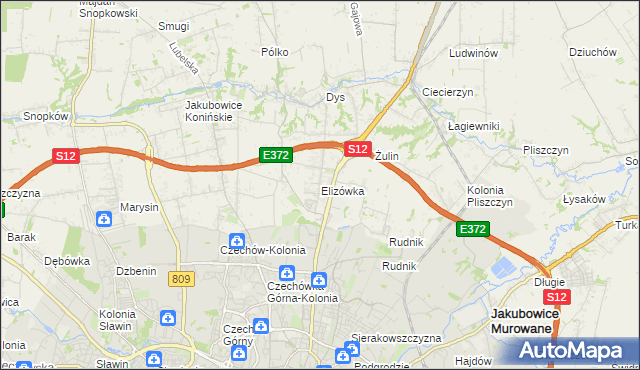 mapa Elizówka gmina Niemce, Elizówka gmina Niemce na mapie Targeo