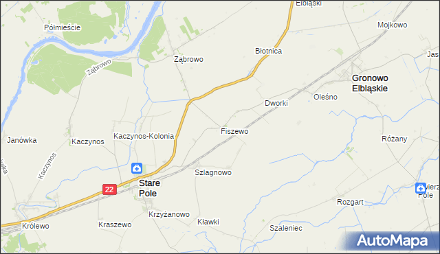 mapa Fiszewo gmina Gronowo Elbląskie, Fiszewo gmina Gronowo Elbląskie na mapie Targeo