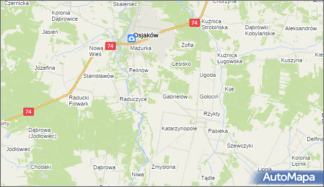 mapa Gabrielów gmina Osjaków, Gabrielów gmina Osjaków na mapie Targeo