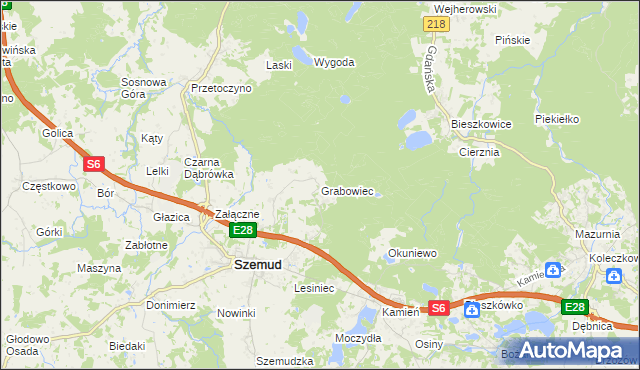 mapa Grabowiec gmina Szemud, Grabowiec gmina Szemud na mapie Targeo