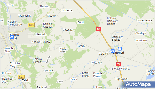 mapa Grądy gmina Sterdyń, Grądy gmina Sterdyń na mapie Targeo