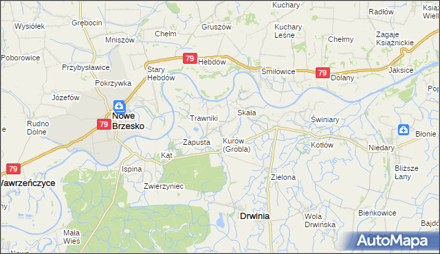 mapa Grobla gmina Drwinia, Grobla gmina Drwinia na mapie Targeo