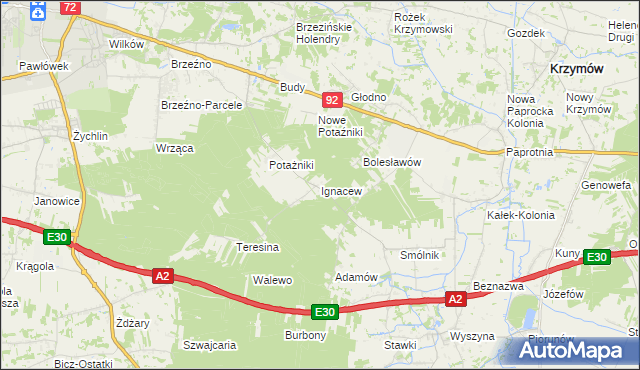 mapa Ignacew gmina Krzymów, Ignacew gmina Krzymów na mapie Targeo