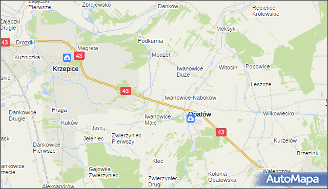 mapa Iwanowice-Naboków, Iwanowice-Naboków na mapie Targeo