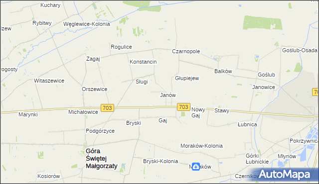 mapa Janów gmina Góra Świętej Małgorzaty, Janów gmina Góra Świętej Małgorzaty na mapie Targeo