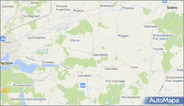 mapa Jastrzębiec gmina Więcbork, Jastrzębiec gmina Więcbork na mapie Targeo