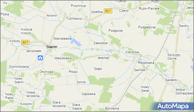 mapa Jeleniec gmina Stanin, Jeleniec gmina Stanin na mapie Targeo