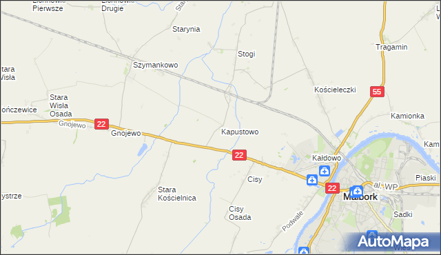 mapa Kapustowo gmina Malbork, Kapustowo gmina Malbork na mapie Targeo