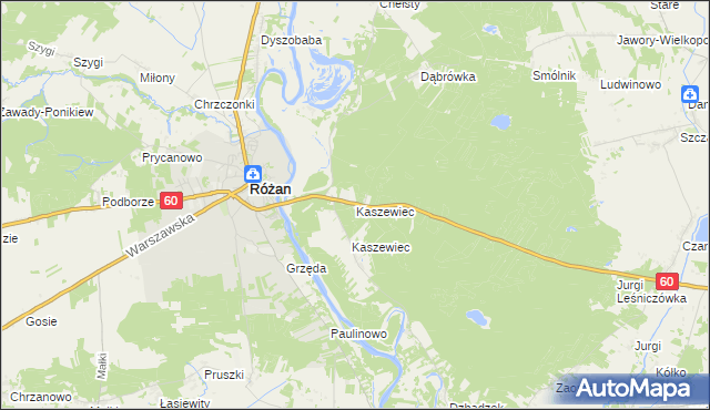 mapa Kaszewiec gmina Goworowo, Kaszewiec gmina Goworowo na mapie Targeo